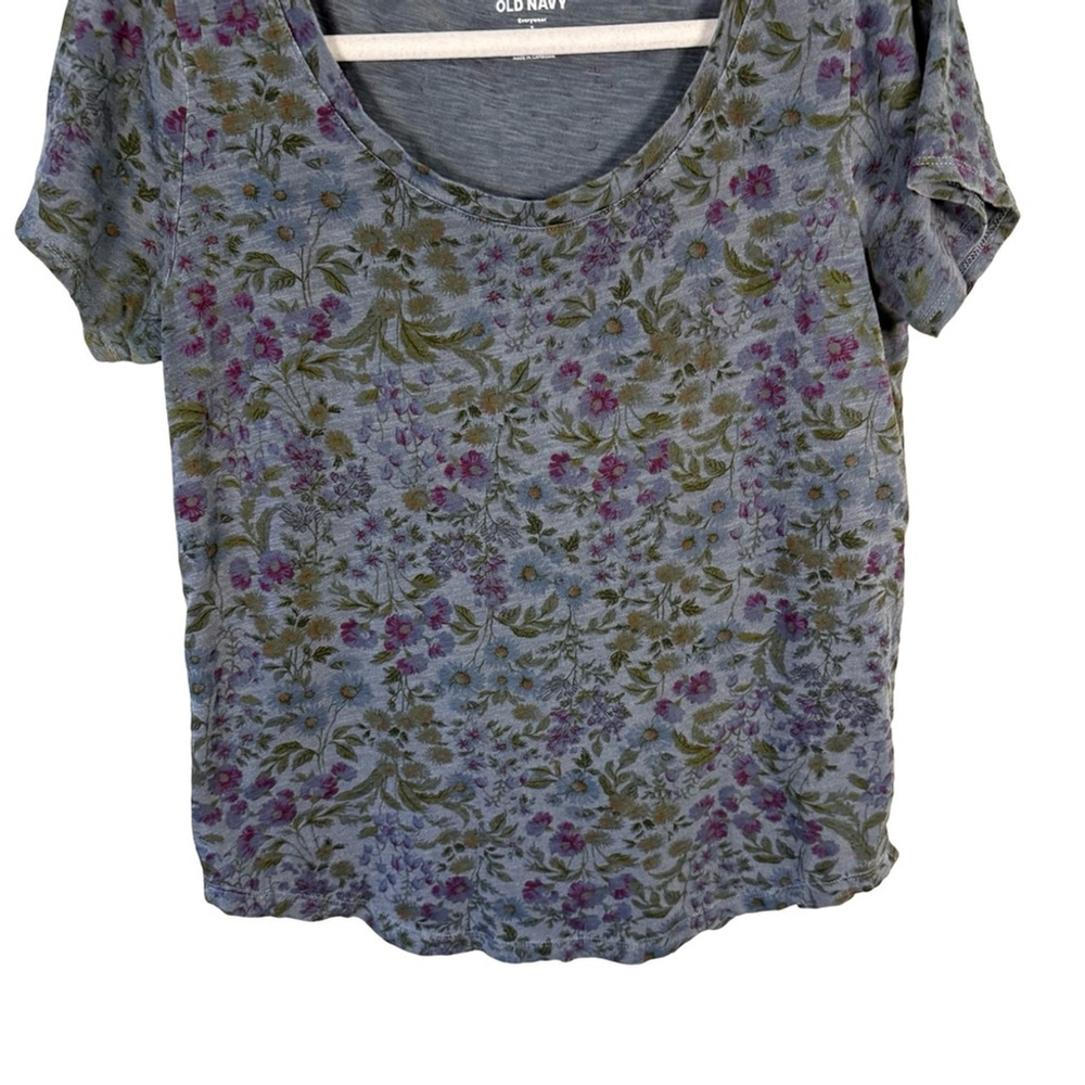 Old Navy Floral Short Sleeve Top - Blue and Purple Grey Size S Cottagecore - Picture 6 of 8